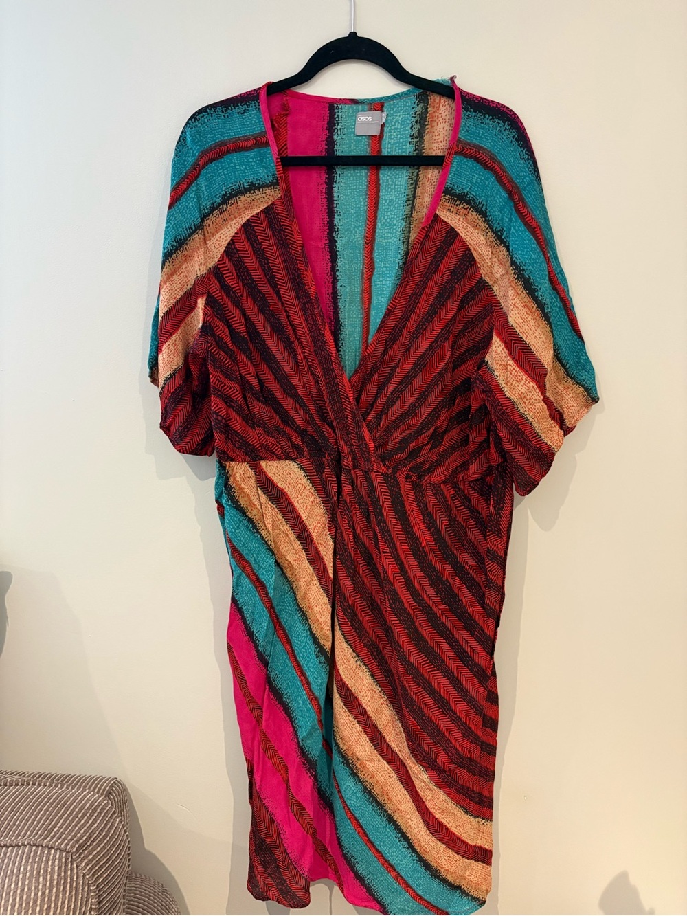 ASOS Multicolor Striped V-Neck Midi Dress